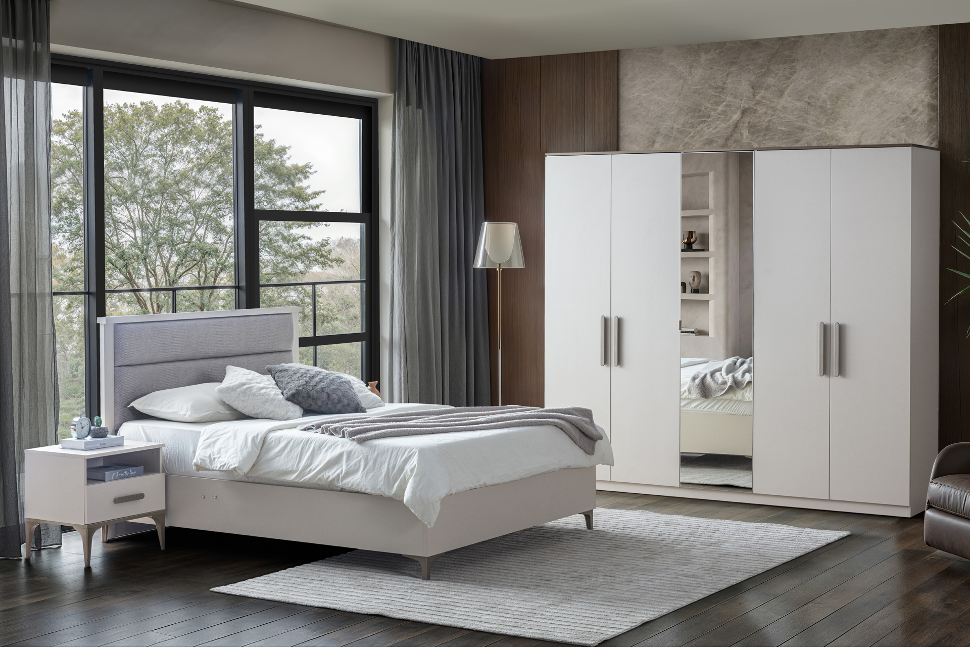 ADA PACK LIT 160X200 CM + 2 CHEVETS + COMMODE + MIROIR – Image 2