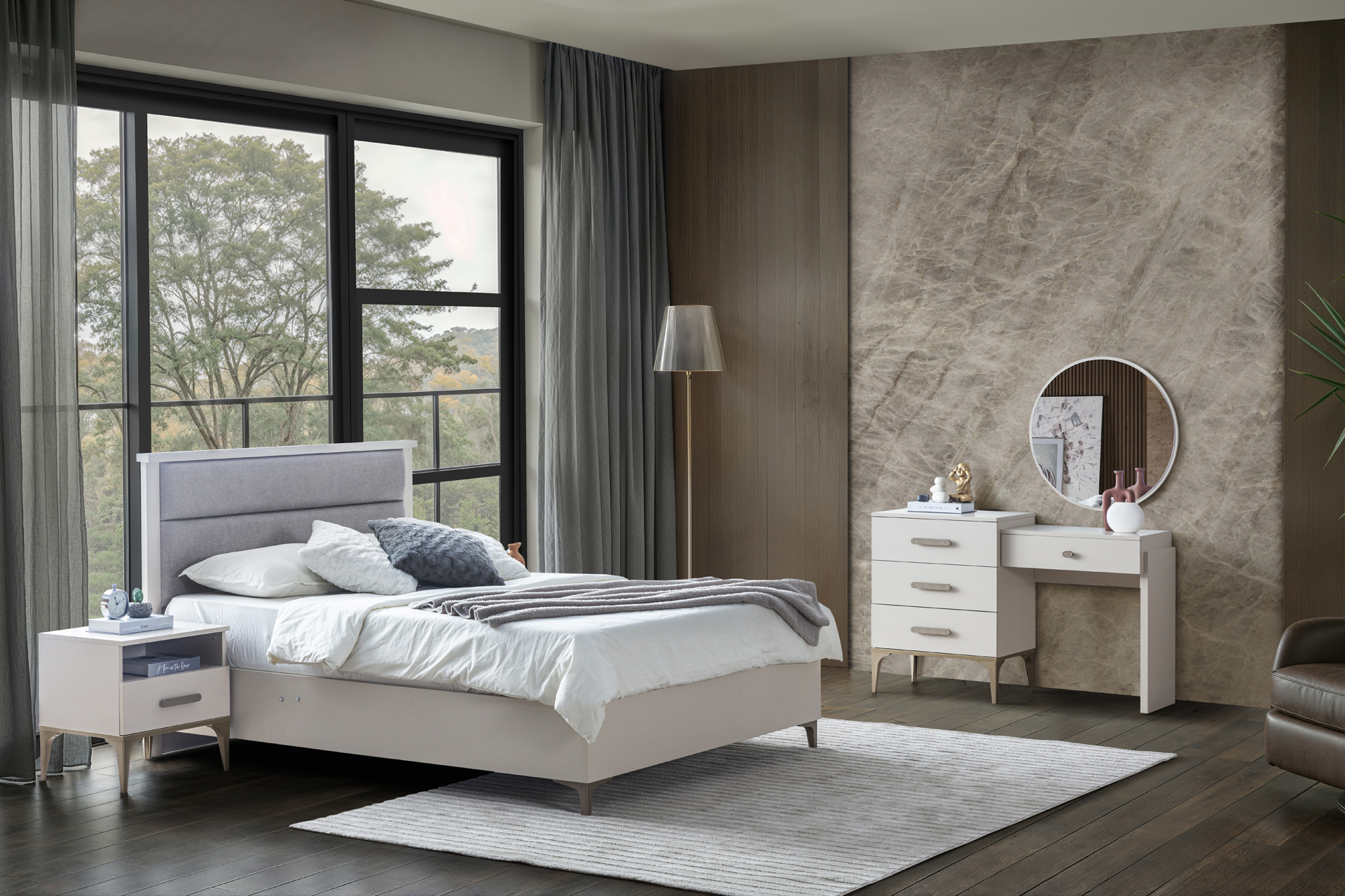 ADA PACK LIT 160X200 CM + 2 CHEVETS + COMMODE + MIROIR – Image 3