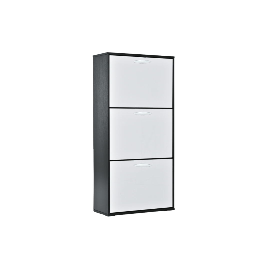 MEUBLE CHAUSSURE 3 ABATTANTS GRIS/ PORTE BLANC 70X29X126 CM