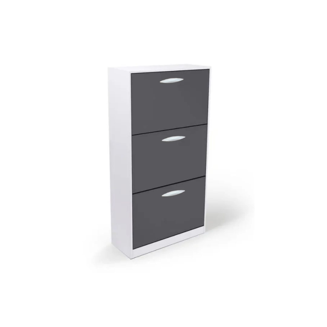 MEUBLE CHAUSSURE 3 ABATTANTS GRIS/BLANC 70X29X126 CM
