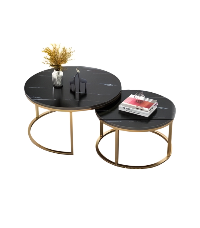 TABLE BASE MARBRE DUO DORE TOP NOIR 80X60CM