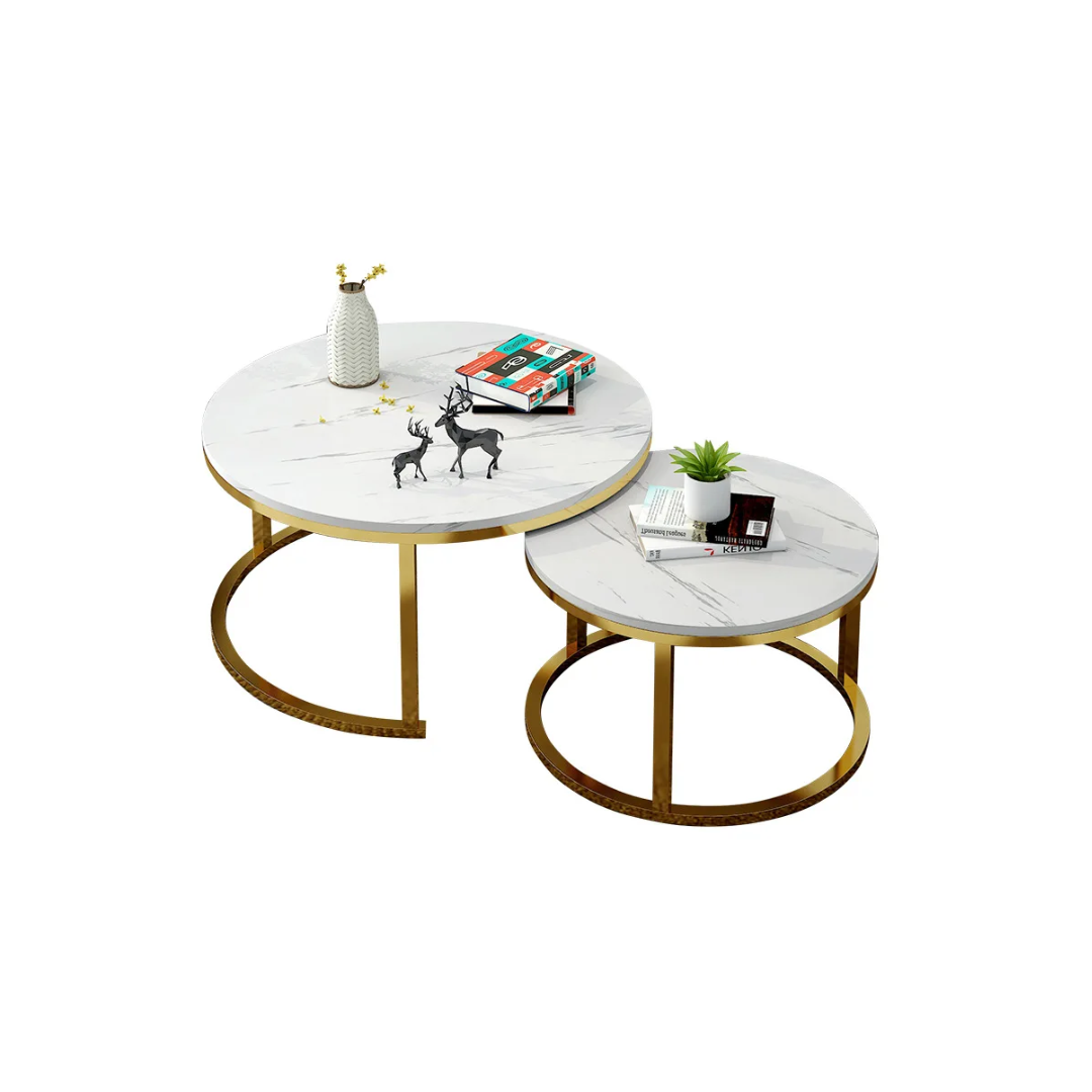 TABLE BASSE DUO CLIO CHIC  EN CARILLAGE BLANC SUPPORT