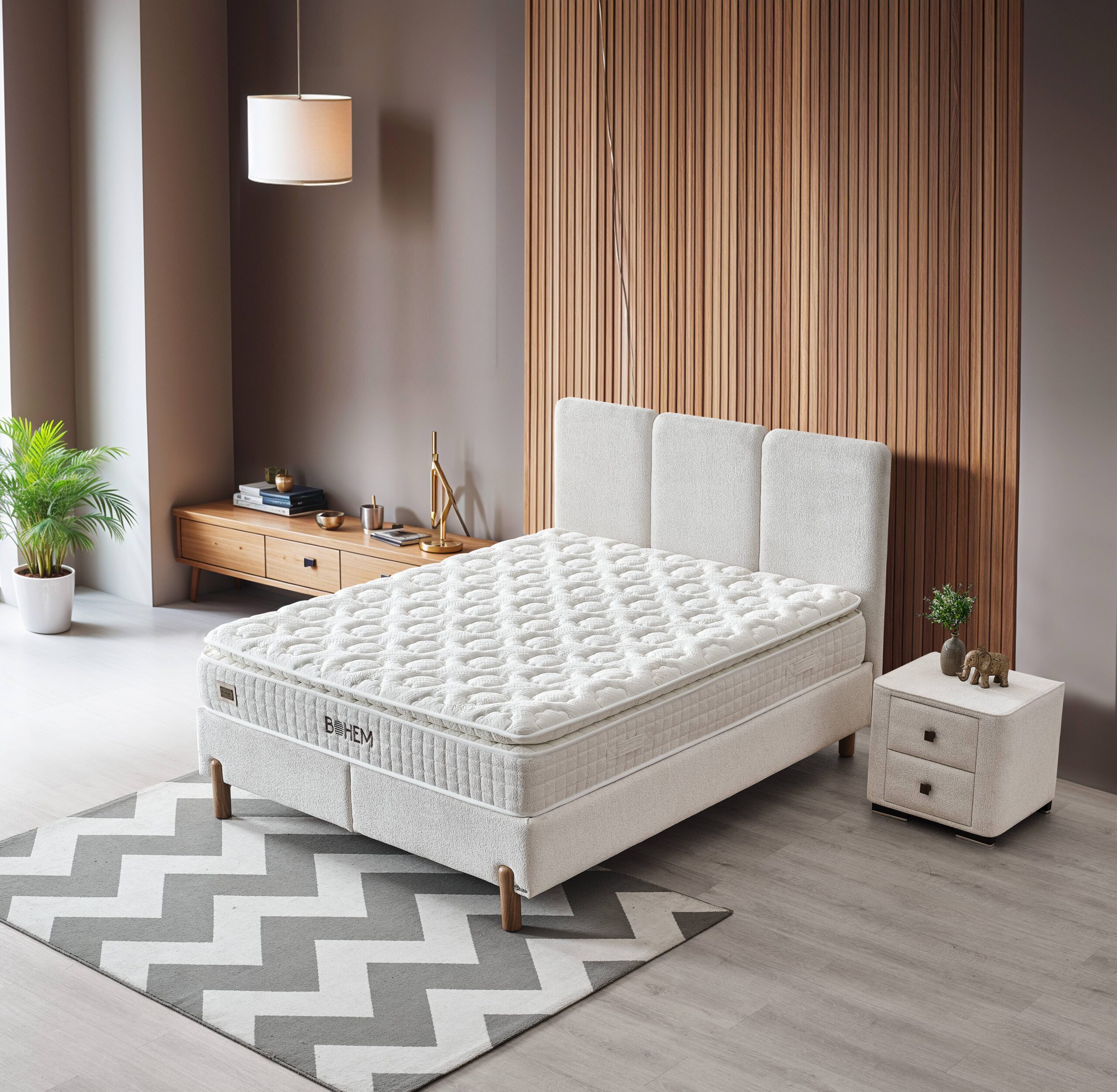 BOHEM SOMMIER 160x200CM AVEC RANGEMENT + 2 CHEVETS+MATELAS BOHEM