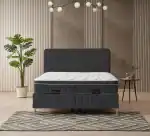 Lit avec rangement et matelas élégant dans une chambre moderne.